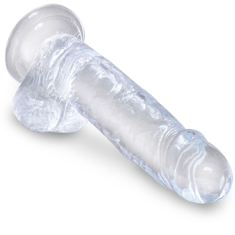 Pene realistico trasparente KING COCK, lunga 15,2 cm con sfere, visualizzato in immagine con dettagli realistici e superficie trasparente.