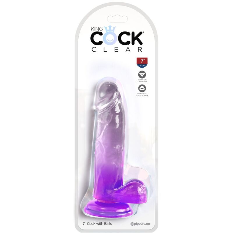 Penis realistico KING COCK viola con sfere, lunghezza 15.2 cm, materiale trasparente e dettagli realistici.