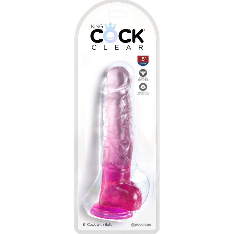 Pene realistico KING COCK trasparente con sfere, 16,5 cm, colore rosa, dettaglio di alta qualità, morbido e realistico.