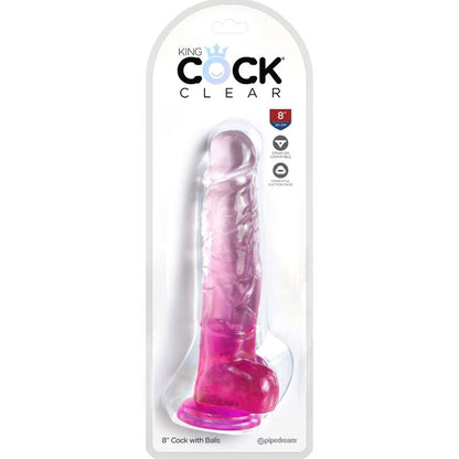 Pene realistico KING COCK trasparente con sfere, 16,5 cm, colore rosa, dettaglio di alta qualità, morbido e realistico.