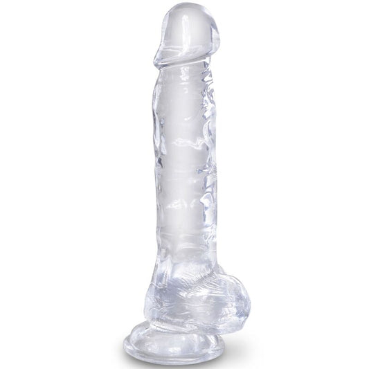 Penna realistico trasparente KING COCK con sfere, lunghezza 16,5 cm, dettagli realistici e design trasparente.