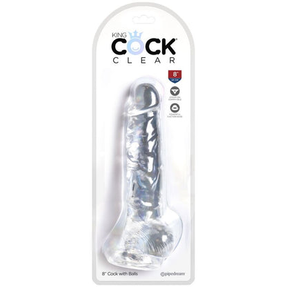 Pene realistico trasparente KING COCK, modello Clear con sfere, lunghezza 16.5 cm, dettagli realistici e texture visibile.