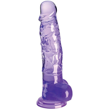 Pene realistico KING COCK trasparente con sfere, lunghezza 16,5 cm, colore viola, dettagli realistici e superficie liscia.