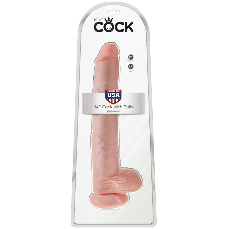 Dildo KING COCK con sfere, 35,6 cm, colore carne, dettagli realistici, morbido e realistico, ideale per uso sessuale.
