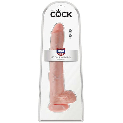 Dildo KING COCK con sfere, 35,6 cm, colore carne, dettagli realistici, morbido e realistico, ideale per uso sessuale.