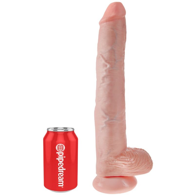 Dildo KING COCK con sfere in silicone marrone, lungo 35,6 cm, dettaglio realistico e texture naturale visibile nell'immagine.