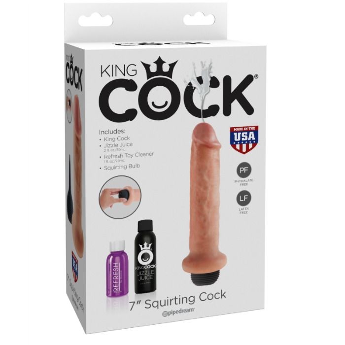 Dildo squirtante King Cock da 17,8 cm, realistico e dettagliato, con texture naturale e design ergonomico.