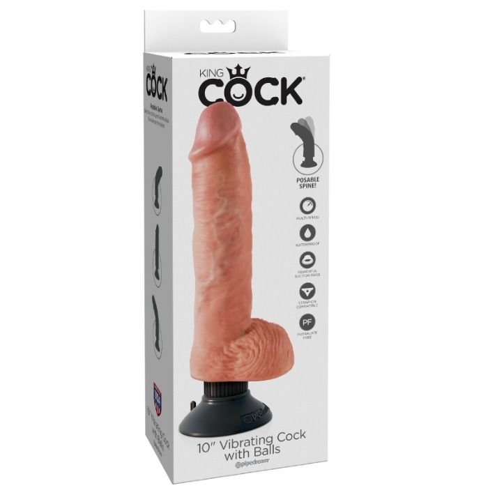 Dildo vibrante KING COCK con testicoli, 25,5 cm, colore naturale, dettagli realistici, morbido e realistico.