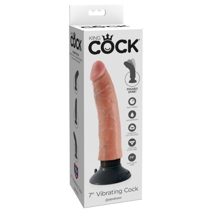 Dildo vibratore naturale KING COCK lungo 17,78 cm, con dettagli realistici e morbidi, ideale per stimolazione e piacere.