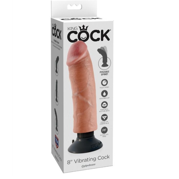 Dildo vibratore KING COCK da 20,32 cm in materiale naturale, con dettagli realistici e superficie liscia.