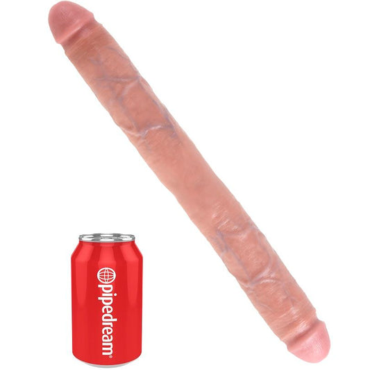 Dildo doppio spesso in silicone color carne di 40,6 cm del marchio KING COCK, dettagli realistici e dimensioni imponenti.