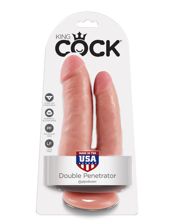 Penetratore doppio KING COCK in carne, visibile in primo piano, con dettagli realistici e design anatomico.
