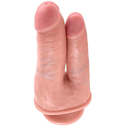 Doppio penetratore in carne KING COCK, dettagli realistici e superfici morbide per stimolazione intensa, visibile in primo piano.