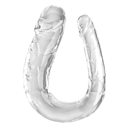 Doppio Trouble di KING COCK, dildo trasparente lungo 44 cm, visibile con dettagli realistici e superficie liscia.