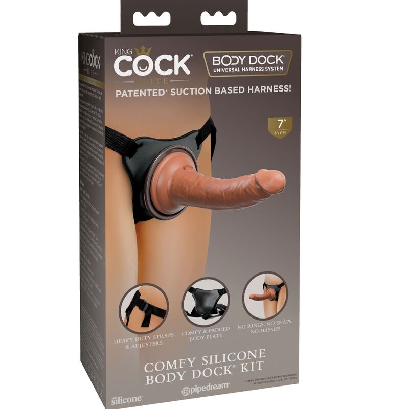 Imbracatura regolabile KING COCK Elite con dildo di 17,8 cm, comoda e confortevole per uso personale.