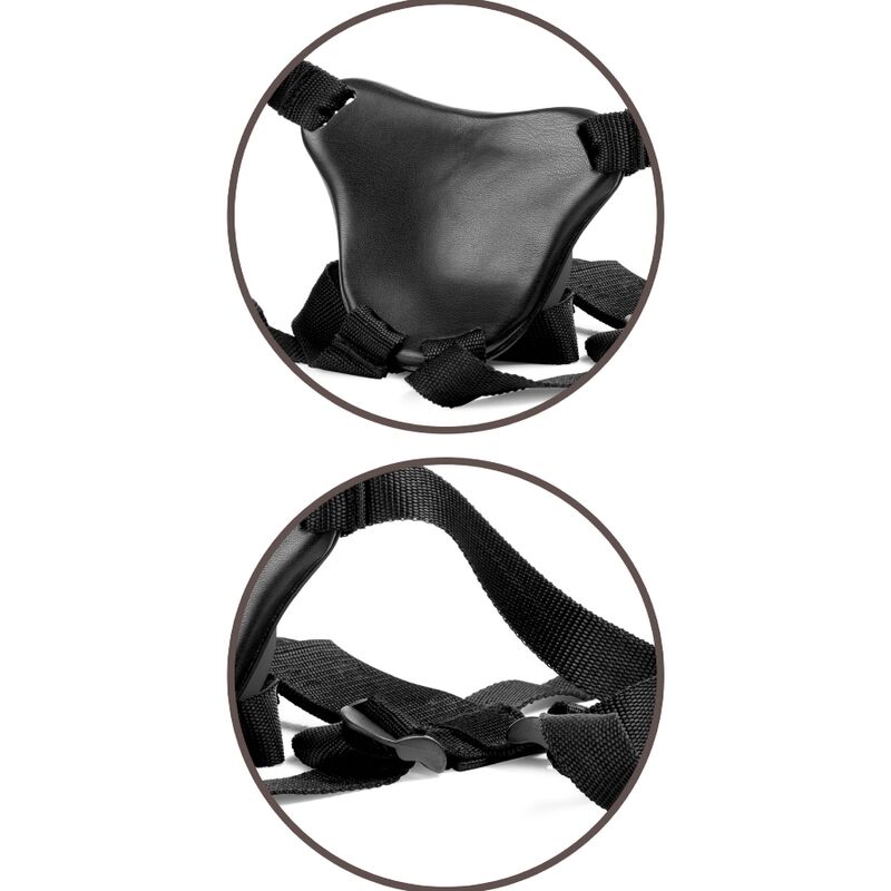 Imbracatura regolabile KING COCK ELITE con dildo da 17,8 cm, comoda e resistente, visibile in primo piano.