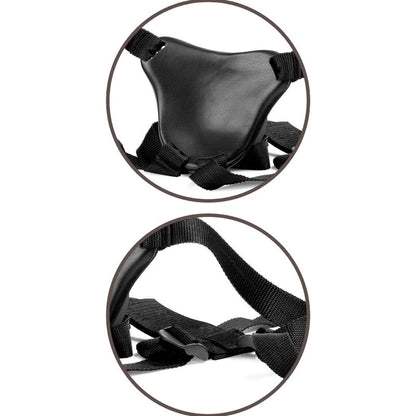 Imbracatura regolabile KING COCK ELITE con dildo da 17,8 cm, comoda e resistente, visibile in primo piano.
