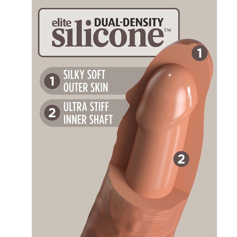 Dildo realistico KING COCK ELITE in silicone color caramello, lungo 20,3 cm, dettaglio di alta qualità e finitura realistica