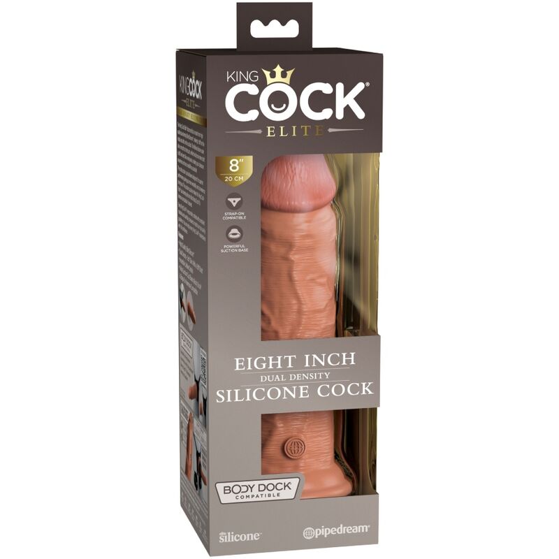 Dildo realistico in silicone KING COCK Elite, 20,3 cm, colore caramel, con dettagli realistici, per uso sessuale.
