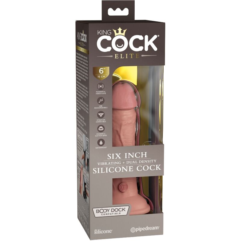 Dildo realistico vibrante in silicone KING COCK ELITE, lunghezza di 15,2 cm, con dettagli realistici e superficie liscia.