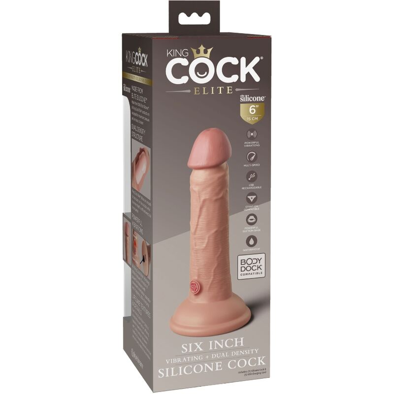 Dildo realistico vibrante in silicone KING COCK ELITE, lunghezza di 15,2 cm, dettagli realistici e superficie liscia.