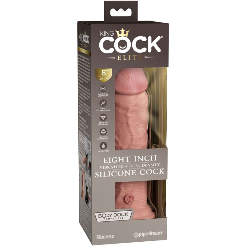 Dildo realistico vibrante in silicone KING COCK Elite, lunghezza di 20,3 cm, con dettagli realistici e superficie liscia.