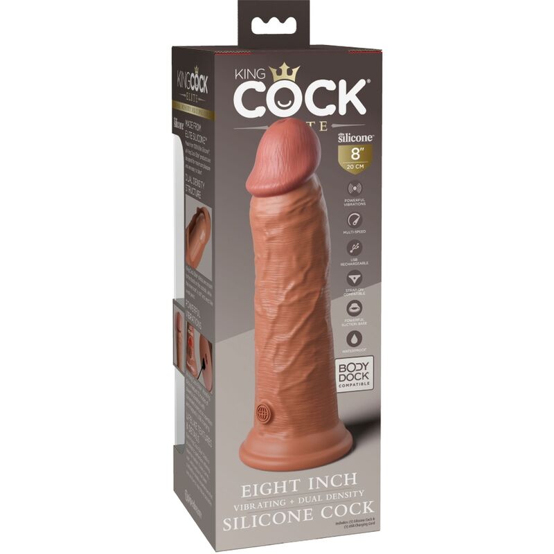 Dildo realistico vibrante KING COCK Elite in silicone color caramel, lungo 20.3 cm, con dettagli realistici e morbidi.
