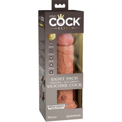 Dildo realistico vibrante in silicone KING COCK ELITE, lungo 20,3 cm, colore caramello, con dettagli realistici e morbidi.