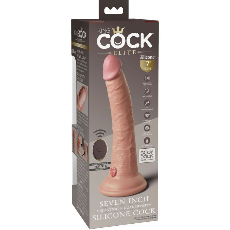 Vibratore dildo realistico King Cock Elite in silicone da 17,8 cm con telecomando, design dettagliato e texture realistica.
