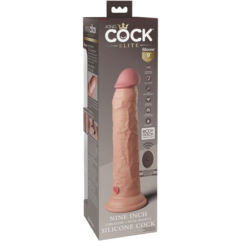 Vibratore dildo realistico KING COCK Elite in silicone da 23 cm con telecomando, design dettagliato e adatto a piacere intenso.