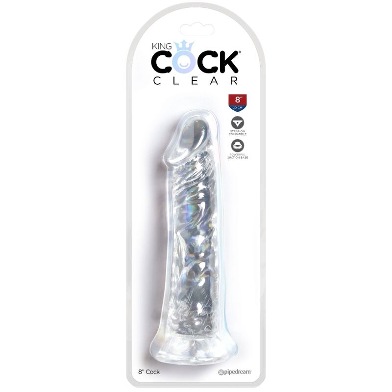 Penis realistico trasparente KING COCK, lungo 19,7 cm, con dettagli realistici e superficie trasparente, per uso personale.