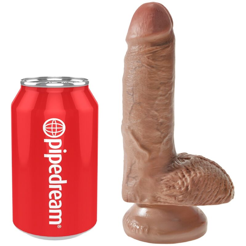 Penis realistico KING COCK con sfere, lungo 13.2 cm, colore caramel, dettagli realistici e texture naturale.