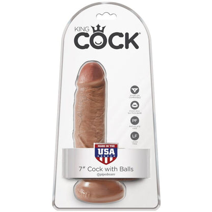 Pene realistico KING COCK con sfere, lunghezza 13,2 cm, colore caramel, dettagli realistici e texture naturale.