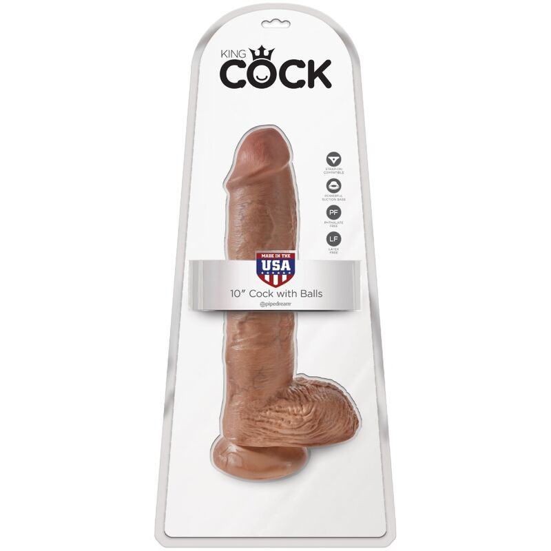Penis realistico King Cock con sfere, lunghezza 19,8 cm, colore caramel, dettagli realistici e texture naturale.