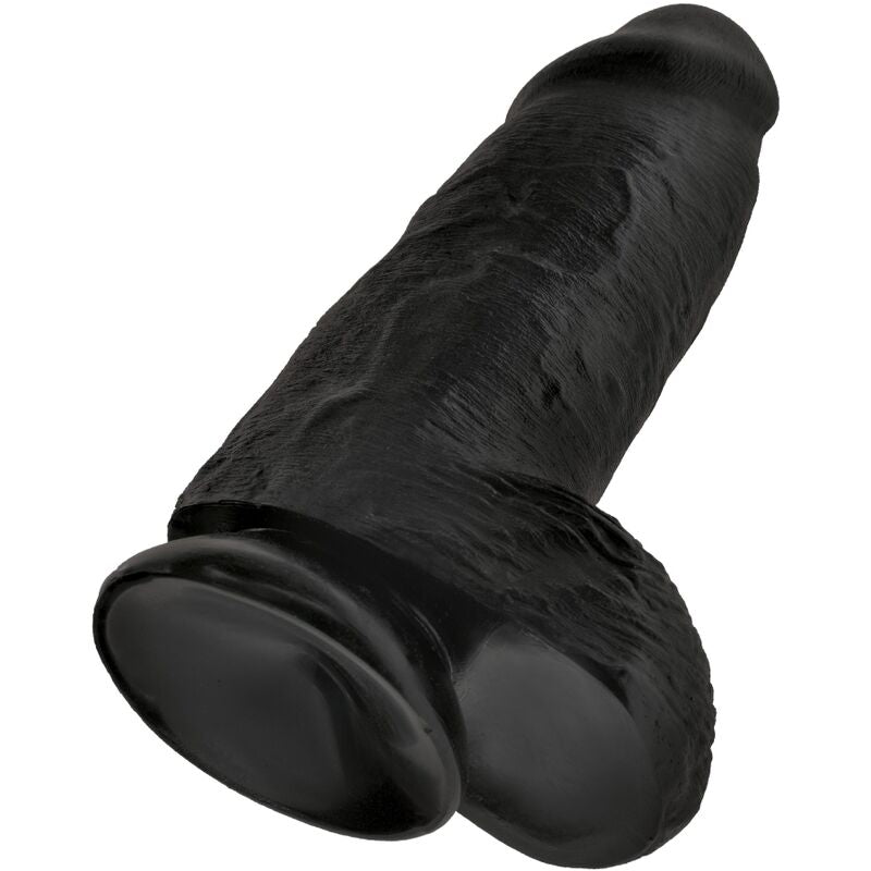 Pene realistico passodato KING COCK nero lungo 23 cm, dettagli realistici e texture morbida, ideale per uso erotico.