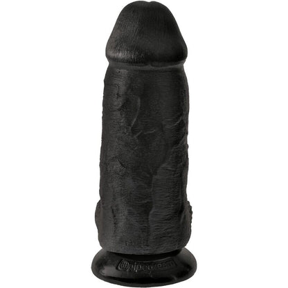 Penis realistico passodato nero KING COCK di 23 cm, dettagli realistici e texture naturale, in primo piano.