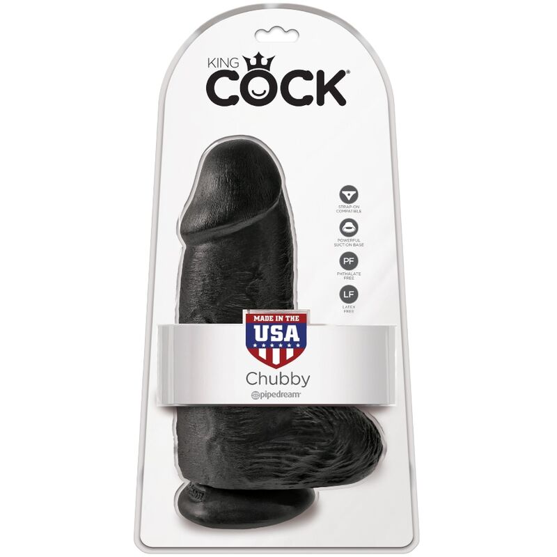 Penis realistico nero KING COCK, passo dato di 23 cm con dettagli realistici, modello di alta qualità in immagine.