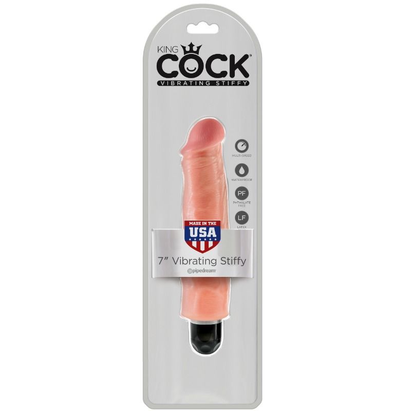 Vibratore rigido realistico King Cock da 17.8 cm in colore naturale, dettagli realistici e texture morbida, vista frontale.