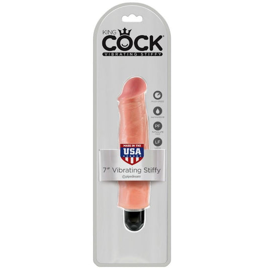 Vibratore rigido realistico King Cock da 17.8 cm in colore naturale, dettagli realistici e texture morbida, vista frontale.