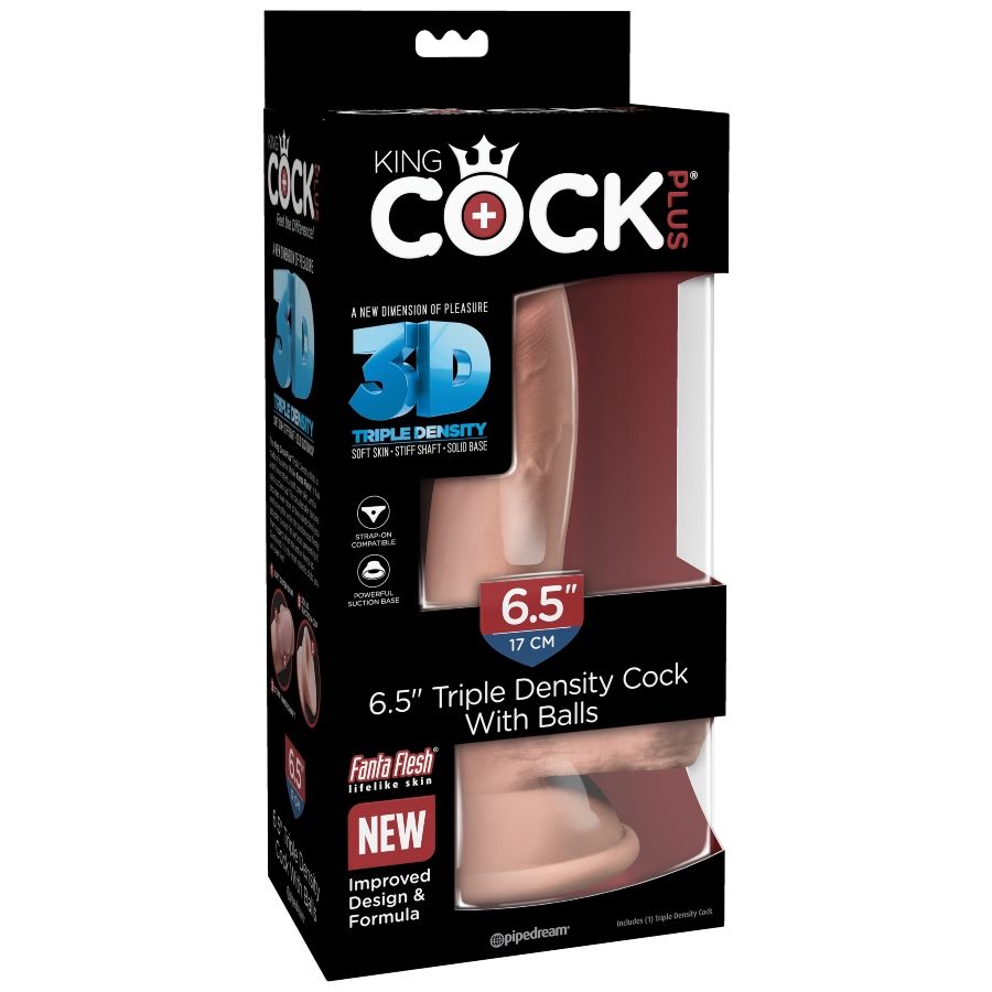 Dildo tripla densità KING COCK PLUS, lunghezza 14 cm, in silicone realistico con dettagli anatomici.