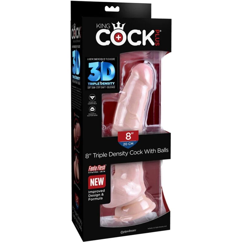 Dildo triplo densità KING COCK PLUS di 18,4 cm, con superficie dettagliata e design realistico, ideale per stimolazione intensa.
