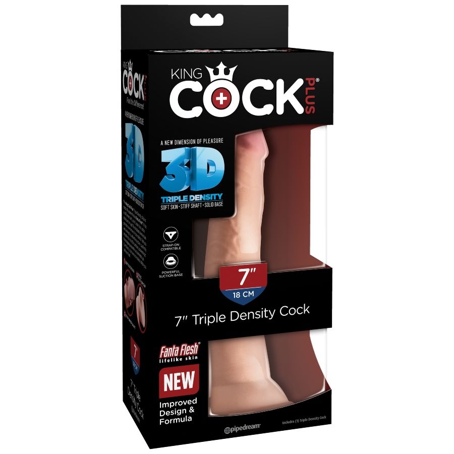 Dildo tripla densità KING COCK PLUS, lungo 18 cm, con superficie dettagliata e design realistico, immagine in primo piano.