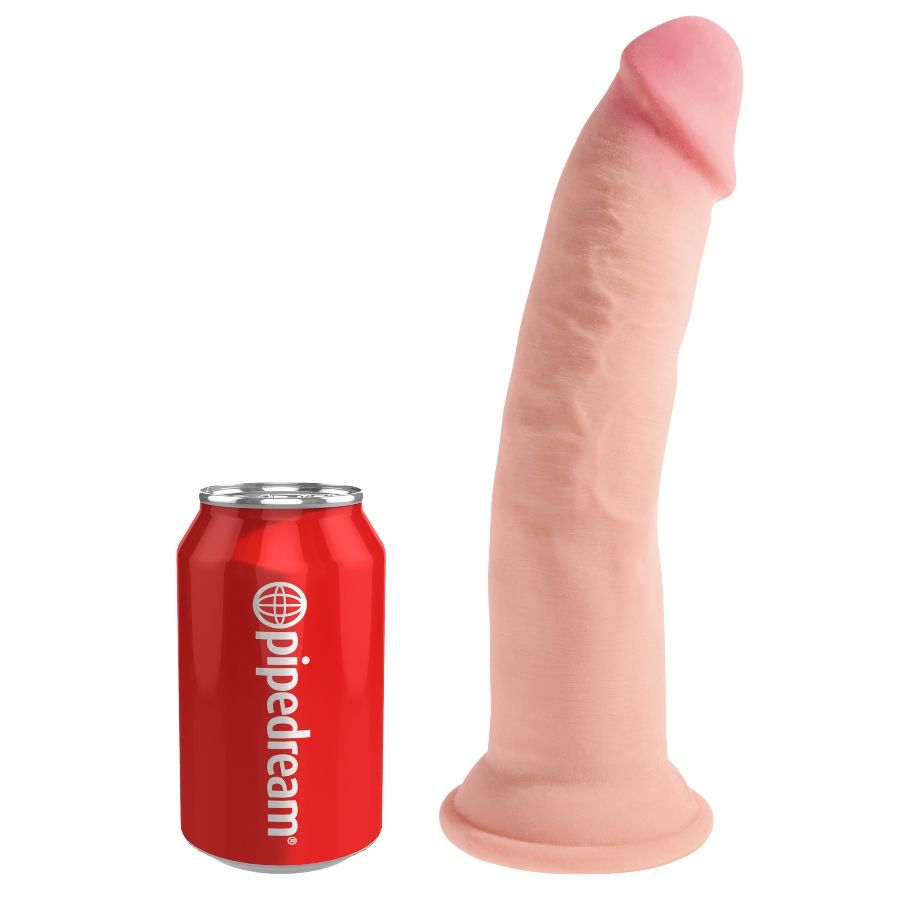 Dildo tripla densità KING COCK PLUS, lunga 23 cm, con design realistico e dettagli evidenti, su sfondo neutro
