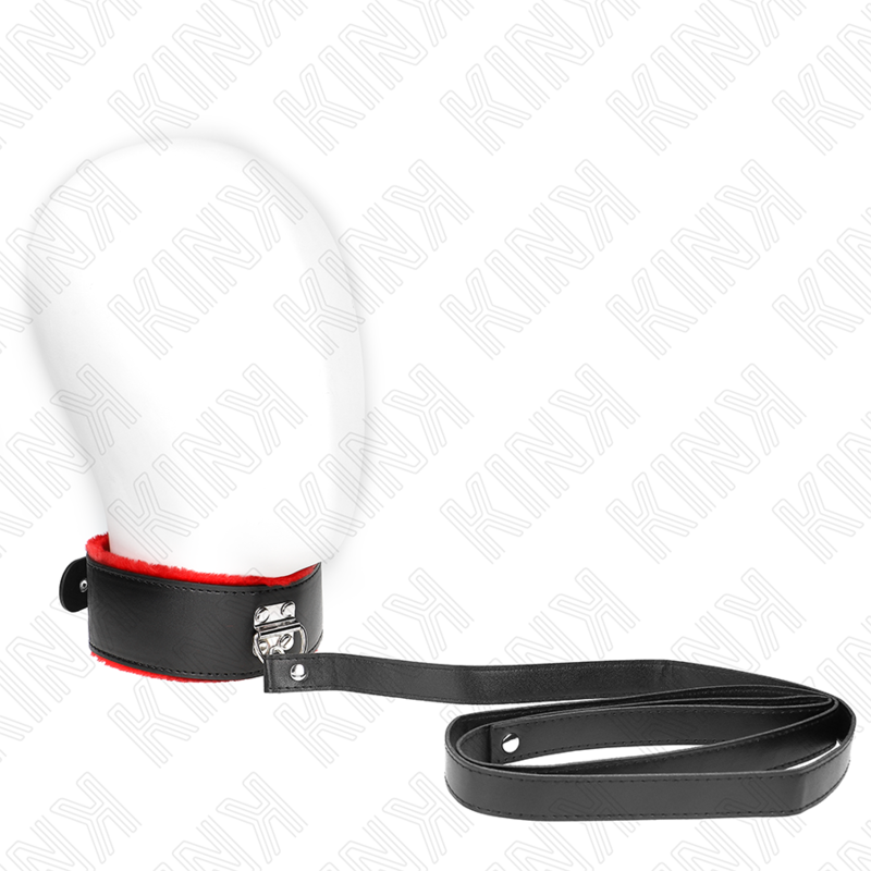 Collana con cintura KINK in pelle rossa regolabile da 40 a 48 cm, lunghezza 116 cm, cinturino di 6 cm, per accessori BDSM.