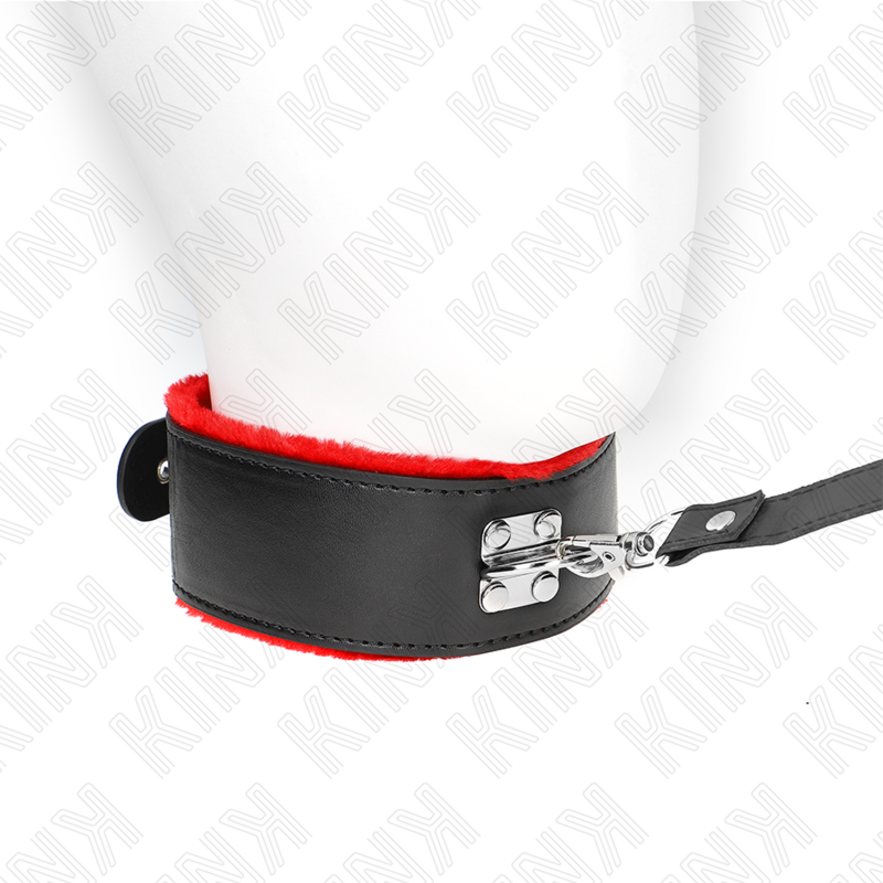 Collana con cintura regolabile in pelle rossa di KINK COLLAR & GAG, lunga 116 cm, con cinturino in pelle rossa da 40-48 cm.