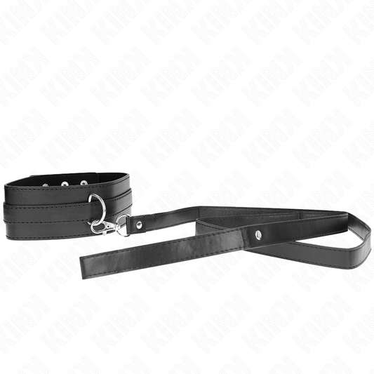 Collana con cintura KINK in pelle nera di 116 cm con regolazione, modello 1, larga 5 cm, con dettagli in metallo.