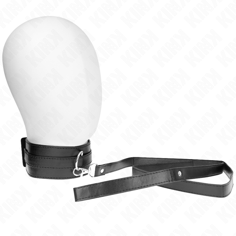 Collana con cintura regolabile KINK, lunghezza 116 cm, modello 1, in pelle nera con dettagli metallici e fibbia di chiusura