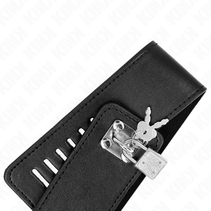 Collana con cintura regolabile KINK, lunghezza 116 cm, modello 2, cinturino da 36 a 43 cm, larga 5 cm, in materiale nero.