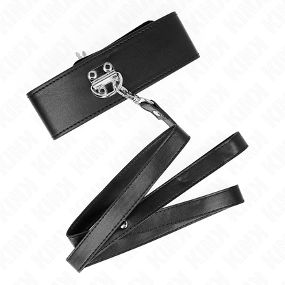 Collana con cintura regolabile KINK, lunghezza 116 cm, modello 2, in pelle nera con dettagli in metallo, ideale per stile alternativo.