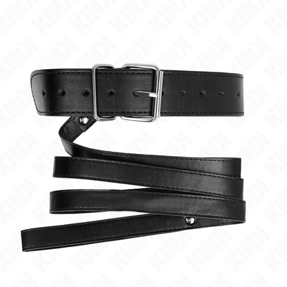 Collana con cintura KINK nero, cinturino regolabile da 32 a 50 cm, lunghezza totale 116 cm, 8 cm di larghezza, in pelle sintetica.